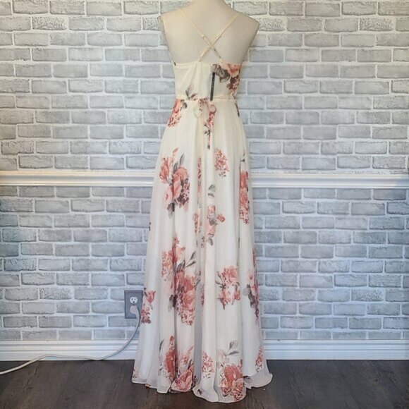 Lulus Floral Wrap Maxi Dress Elegant Wedding Guest Prom NEW XS Cottagecore - Picture 2 of 11